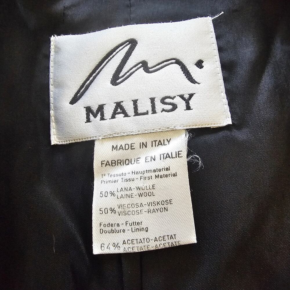 Vintage Malisy Italy Wool Blend Blazer – Black Gold Button Chain Closure Jacket - Picture 8 of 9